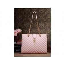 Yves Saint Laurent Classic Monogramme Shopping Bag In Pink Grain De Poudre Textured Matelasse Leather