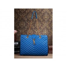 Yves Saint Laurent Classic Monogramme Shopping Bag In Royal Blue Grain De Poudre Textured Matelasse Leather