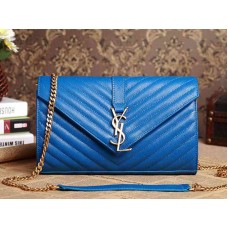 Ysl  Medium Monogramme Satchel  Blue Grain  Poudre Textured Matelasse Leather