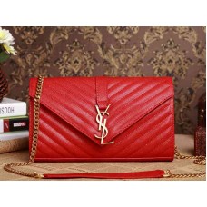 Ysl Medium Monogramme Satchel  Red Grain  Poudre Textured Matelasse Leather