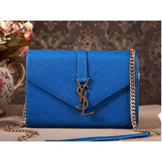 Ysl Small Monogramme Satchel Blue Grain Textured Matelasse Leather