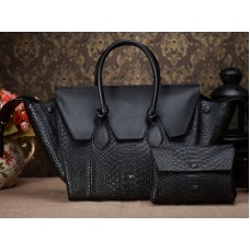 Celine Tie Nano Top Handle Bag Leather Black Python