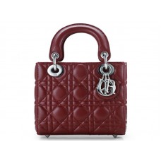 Dior Nano Leather Bag Silver Hardware Burgundy