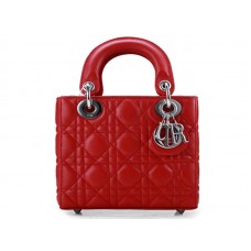 Dior Nano Leather Bag Silver Hardware Red