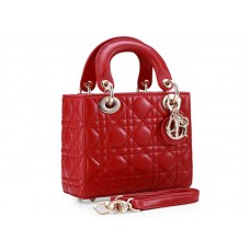 Dior Lady Dior Nano Leather Bag Gold Hardware Red