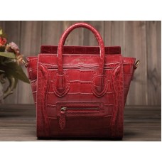 Celine Luggage Mini Tote In Calfskin Red With Red Croc Leather