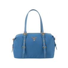 Prada Tessuto Bauletto Satchel Shoulder Bag Blue