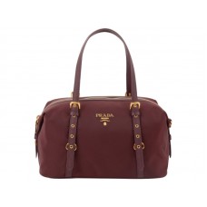 Prada Tessuto Bauletto Satchel Shoulder Bag Burgundy