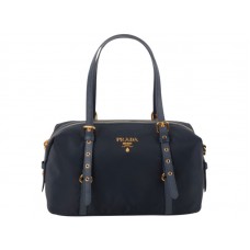 Prada Tessuto Bauletto Satchel Shoulder Bag Dark Blue