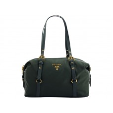 Prada Tessuto Bauletto Satchel Shoulder Bag Dark Green