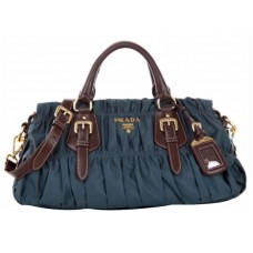 Prada Tessuto Gaufre Nylon Top Handle Bag Blue