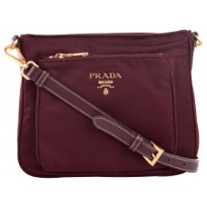 Prada Tessuto Saffian Nylon With Leather Crossbody Messenger Bag Burgundy