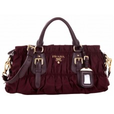 Prada Tessuto Gaufre Nylon Top Handle Bag Burgundy