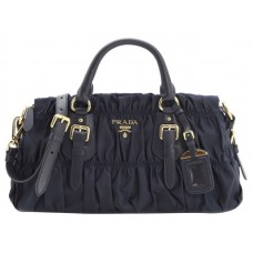 Prada Tessuto Gaufre Nylon Top Handle Bag Dark Blue