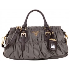 Prada Tessuto Gaufre Nylon Top Handle Bag Dark Grey