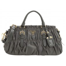 Prada Tessuto Gaufre Nylon Top Handle Bag Grey