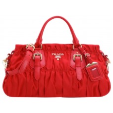 Prada Tessuto Gaufre Nylon Top Handle Bag Red