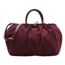 Prada Tessuto Nylon Bauletto Satchel Bag Burgundy