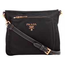 Prada Tessuto Saffian Nylon With Leather Crossbody Messenger Bag Black