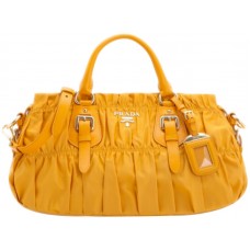 Prada Tessuto Gaufre Nylon Top Handle Bag Yellow