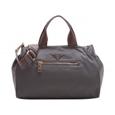 Prada Tessuto Nylon With Leather Trim Bauletto Shoulder Bag Grey