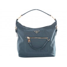 Prada Tessuto Nylon With Leather Trim Hobo Bag Blue