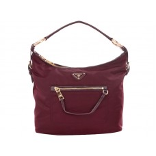 Prada Tessuto Nylon With Leather Trim Hobo Bag Burgundy