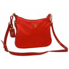 Prada Tessuto Nylon With Leather Trim Sling Bag Red