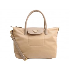 Prada Tessuto Nylon With Leather Trim Tote Beige