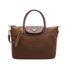 Prada Tessuto Nylon With Leather Trim Tote Brown