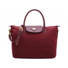 Prada Tessuto Nylon With Leather Trim Tote Burgundy