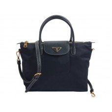 Prada Tessuto Nylon With Leather Trim Tote Dark Blue