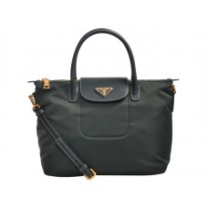 Prada Tessuto Nylon With Leather Trim Tote Dark Green