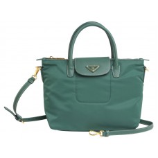 Prada Tessuto Nylon With Leather Trim Tote Green