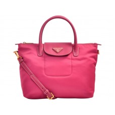 Prada Tessuto Nylon With Leather Trim Tote Hot Pink