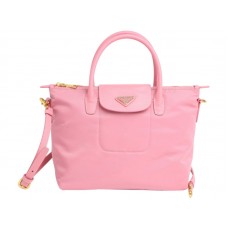 Prada Tessuto Nylon With Leather Trim Tote Pink