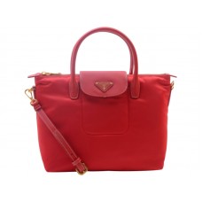 Prada Tessuto Nylon With Leather Trim Tote Red