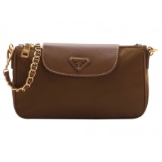 Prada Tessuto Nylon With Saffiano Leather Wristlet Bag Brown