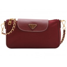 Prada Tessuto Nylon With Saffiano Leather Wristlet Bag Burgundy