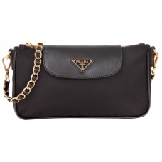 Prada Tessuto Nylon With Saffiano Leather Wristlet Bag Dark Black