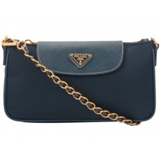 Prada Tessuto Nylon With Saffiano Leather Wristlet Bag Dark Blue