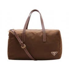 Prada Vela Nylon Top Handle Bag Brown