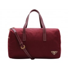 Prada Vela Nylon Top Handle Bag Burgundy