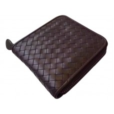 Bottega Veneta Bi-Fold Zip Wallet In Intrecciato Choclate