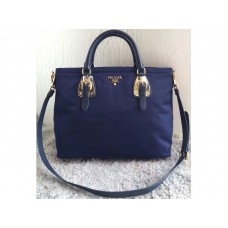 Prada Tessuto Nylon Soft Calf Leather Shipping Tote Blue