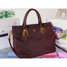 Prada Tessuto Nylon Soft Calf Leather Shipping Tote Burgundy