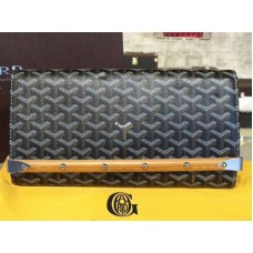 Goyard Chevron Monte Carlo Bois Clutch Black With Brown Leather Trim