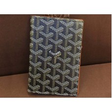 Goyard Goyardine Passport Holder Black With Brown Leather Trim