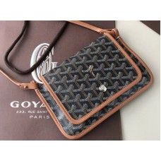 Goyard Goyardine Plumet Crossbody Wallet Black With Brown Leather Trim