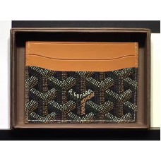 Goyard Goyardine Saint Sulpice Card Holder Black With Brown Leather Trim